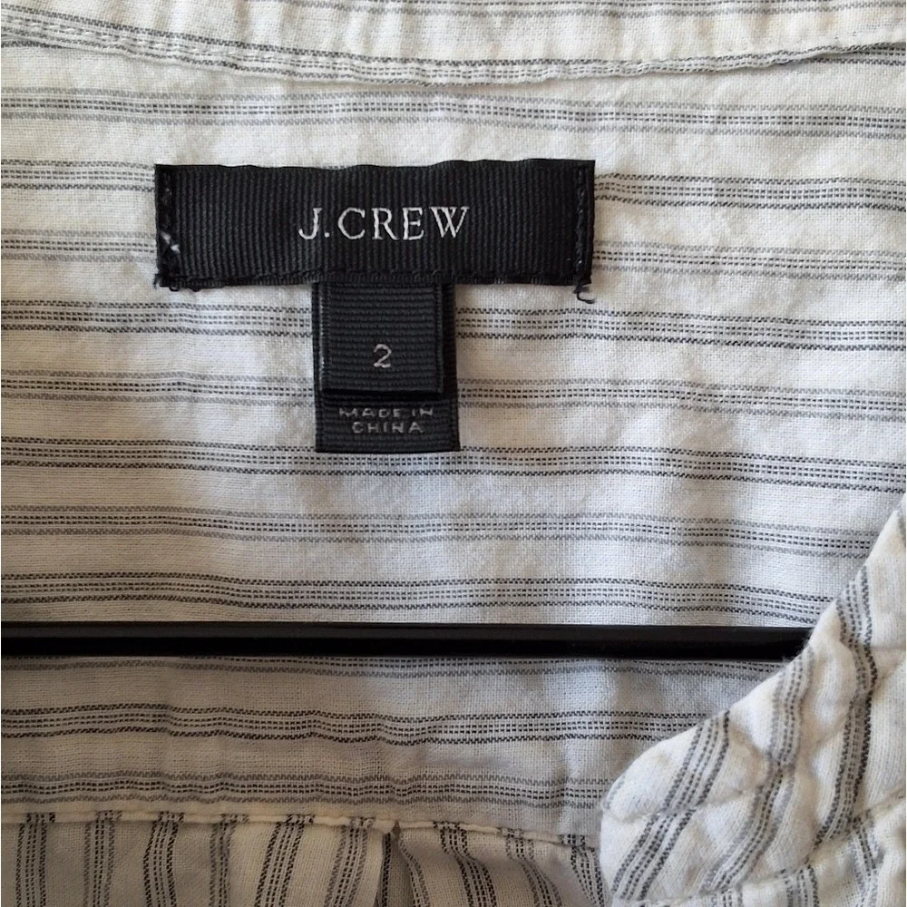 J. CREW Women 2 Long Sleeves Striped Pintuck‎ Cotton Tunic Blouse Casual Coastal